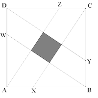 Square with a shaded diamond in the center. Labeled points where diagonal lines intersect the square.