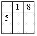 square with 9 boxes and a 5, 1 and 8 in three of the boxes