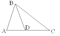 triangle with a line down the middle. triangle points are labeled a, b and c. where the middle line meets the base of the triangle is labeled d.